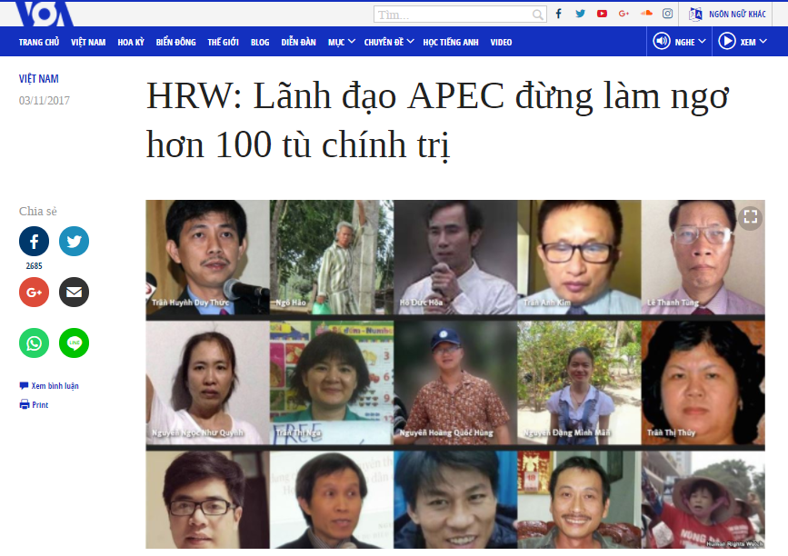 CHIÊU TRÒ LỢI DỤNG APEC ĐỂ CHỐNG PHÁ VIỆT NAM CỦA HRW