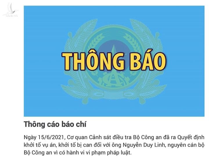 Bộ Công an khởi tố ông Nguyễn Duy Linh