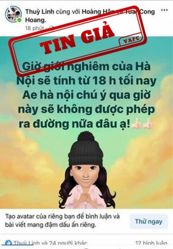Thông tin “giới nghiêm thành phố Hà Nội” là tin giả