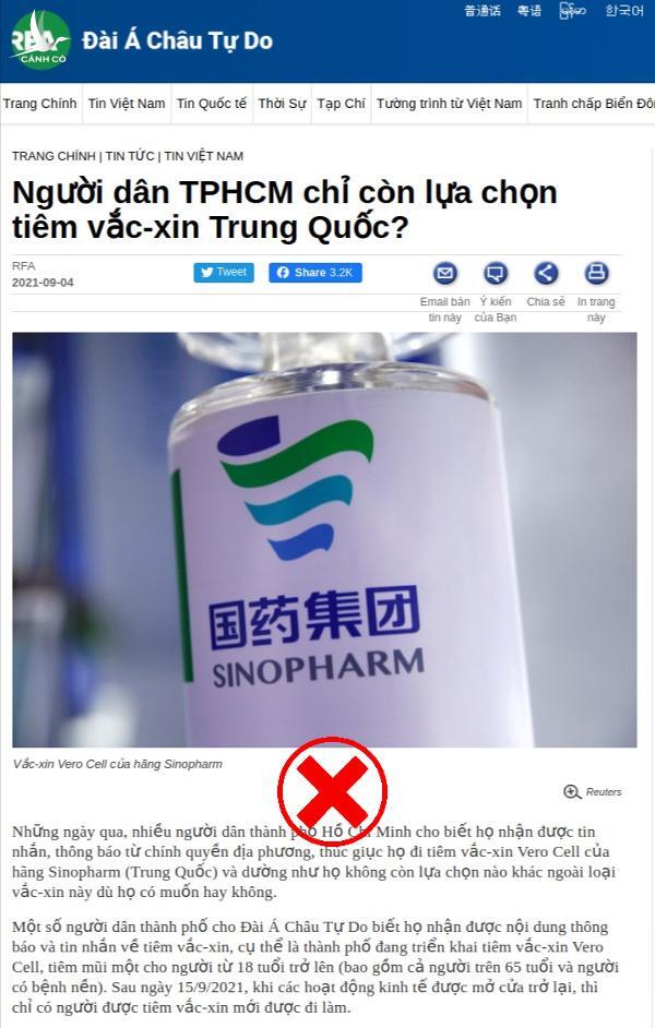 Không có chuyện “chính quyền TPHCM cưỡng ép người dân tiêm vaccine Trung Quốc”