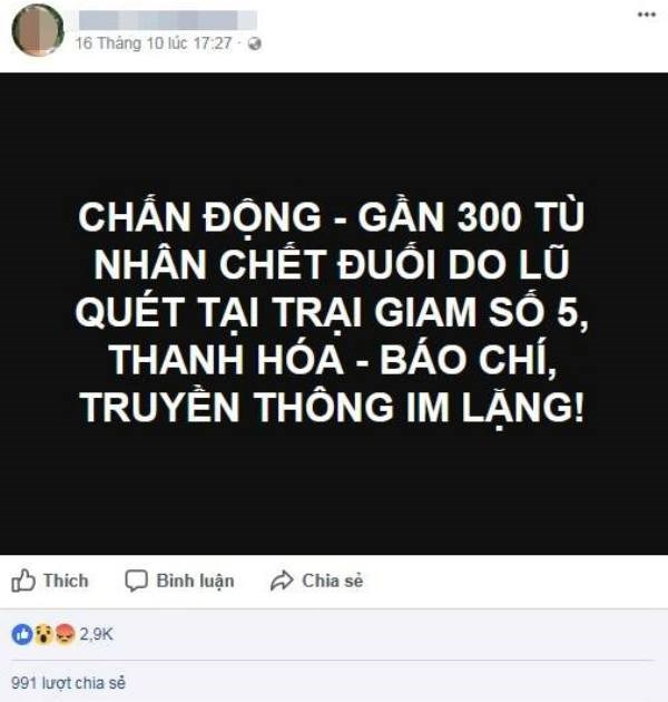 Bác thông tin “gần 300 tù nhân tại Thanh Hóa chết do lũ” Bác thông tin “gần 300 tù nhân tại Thanh Hóa chết do lũ”