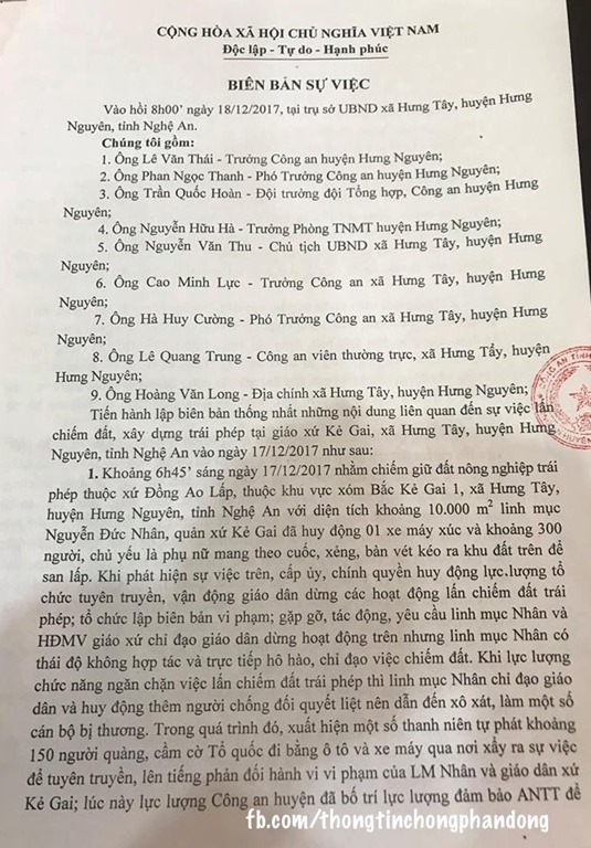 Thông tin chính thức về việc LM Nguyễn Đức Nhân kích động giáo dân chiếm đất trái pháp luật, chống người thi hành công vụ Thông tin chính thức về việc LM Nguyễn Đức Nhân kích động giáo dân chiếm đất trái pháp luật, chống người thi hành công vụ