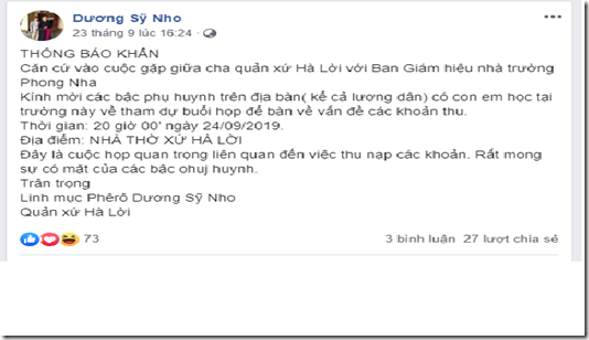 Quảng Bình: Nhà trường lạm thu hay linh mục lạm quyền?
