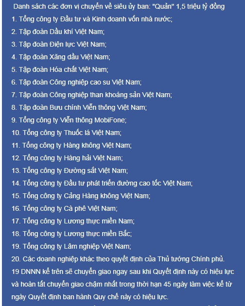 Danh tính 19 "ông lớn" Nhà nước chuyển về “siêu Ủy ban“ Danh tính 19 "ông lớn" Nhà nước chuyển về “siêu Ủy ban“