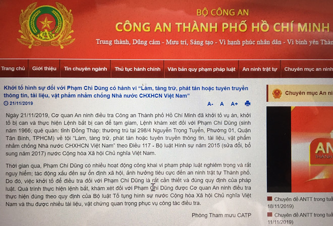 Cơ quan An ninh điều tra Công an TP.HCM bắt Phạm Chí Dũng Cơ quan An ninh điều tra Công an TP.HCM bắt Phạm Chí Dũng