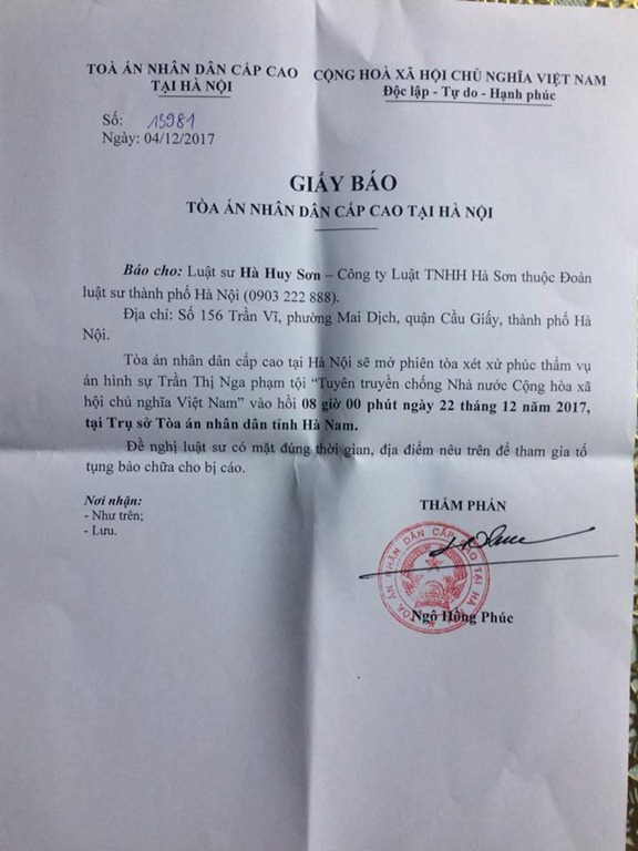 BẢN ÁN NÀO CHO TRẦN THỊ NGA SAU NHỮNG HOẠT ĐỘNG CHỐNG PHÁ CHÍNH QUYỀN? BẢN ÁN NÀO CHO TRẦN THỊ NGA SAU NHỮNG HOẠT ĐỘNG CHỐNG PHÁ CHÍNH QUYỀN?