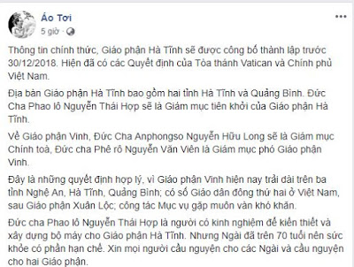 Giám mục Nguyễn Thái Hợp sẽ làm Giám mục tiên khởi Giáo phận Hà Tĩnh? Giám mục Nguyễn Thái Hợp sẽ làm Giám mục tiên khởi Giáo phận Hà Tĩnh?