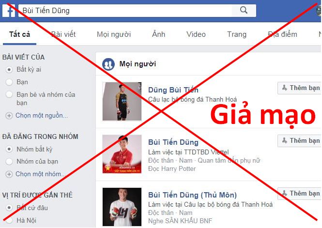 Giả Facebook tuyển thủ U23 Việt Nam để bán hàng online Giả Facebook tuyển thủ U23 Việt Nam để bán hàng online