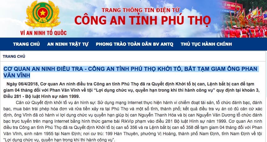 Lý do ông Phan Văn Vĩnh bị bắt