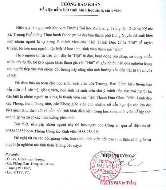 “Hội Thánh Đức Chúa Trời” đã “lây” tới An Giang “Hội Thánh Đức Chúa Trời” đã “lây” tới An Giang
