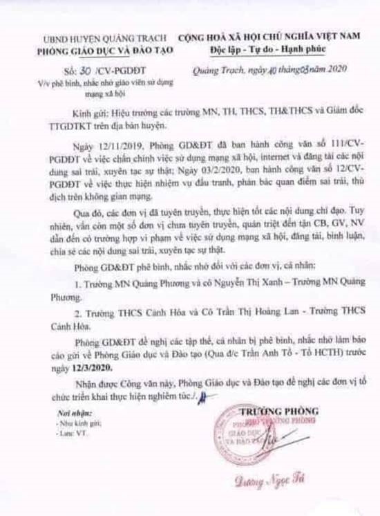 THỰC HƯ VIỆC CÔ GIÁO TRẦN THỊ HOÀNG LAN BỊ XỬ LÝ VÌ PHẢN ĐỐI LINH MỤC ĐẶNG HỮU NAM