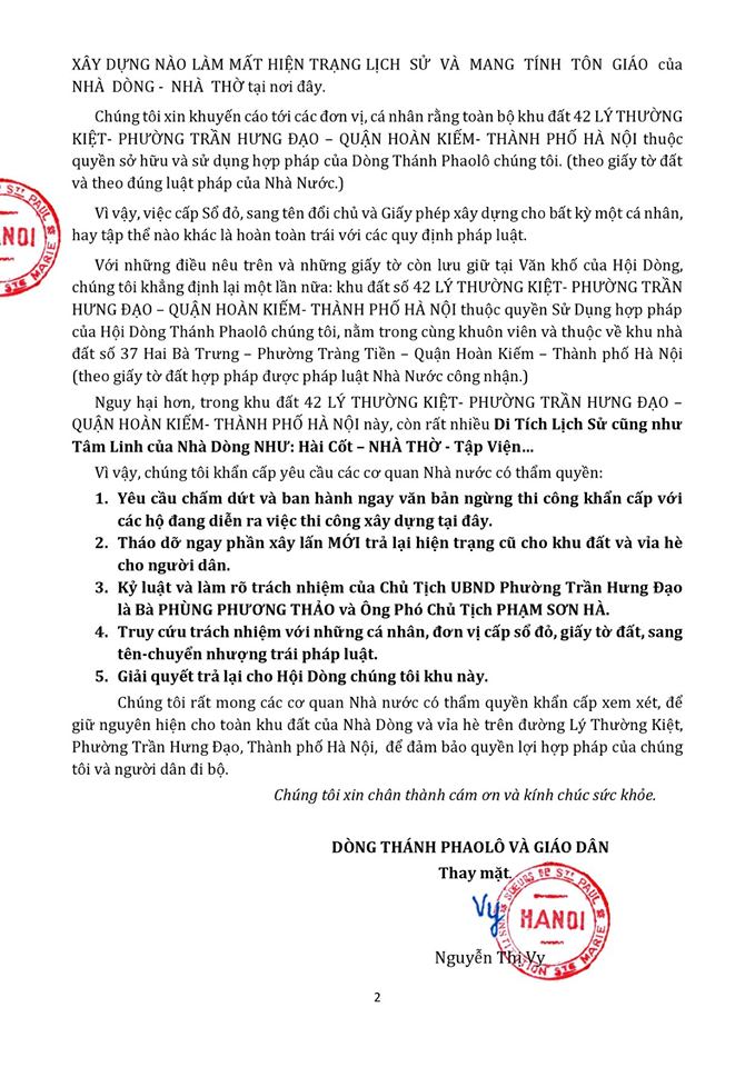 Dòng thánh Phaolô Hà Nội tiếp tục đòi đất Dòng thánh Phaolô Hà Nội tiếp tục đòi đất