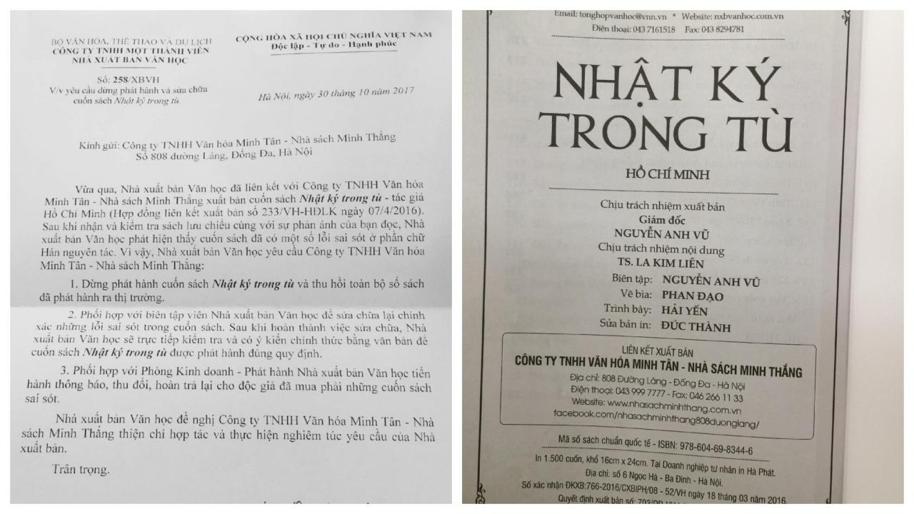 Thu hồi ấn phẩm Nhật ký trong tù vì in sai nguyên tác chữ Hán