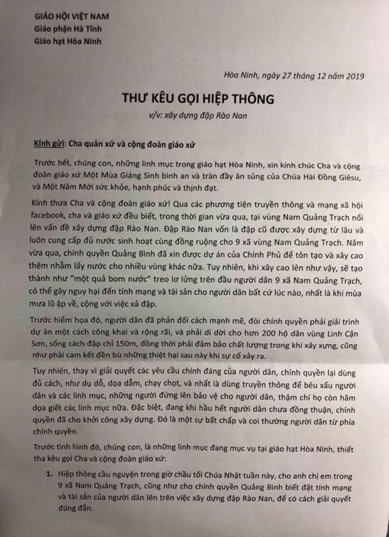 Thư gửi Cha Nguyễn Văn Hảo