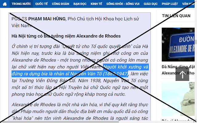 Vì Alexander Rhodes mà PGS-TS Phạm Mai Hùng xuyên tạc về cụ Nguyễn Văn Tố và Hội truyền bá chữ Quốc ngữ