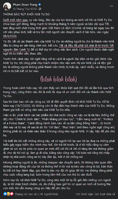 Đoạn chat rò rỉ của Đoan Trang