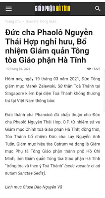 Linh mục đoàn giáo phận Hà Tĩnh chia rẽ vì Giám mục Nguyễn Thái Hợp?! Linh mục đoàn giáo phận Hà Tĩnh chia rẽ vì Giám mục Nguyễn Thái Hợp?!
