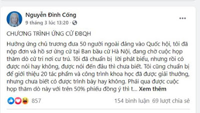 Gs Nguyễn Đình Cống đăng đàn tự ứng cử đại biểu Quốc hội Gs Nguyễn Đình Cống đăng đàn tự ứng cử đại biểu Quốc hội