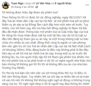 Chuẩn bị phúc thẩm vụ Đồng Tâm: Về những phàn nàn của LS Ngô Anh Tuấn