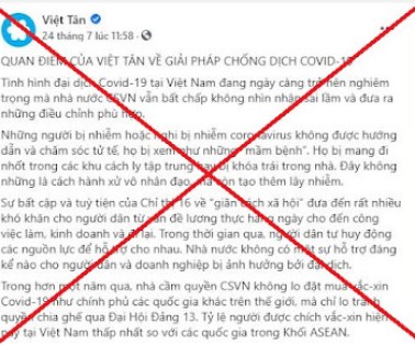 Việt tân xuyên tạc quan điểm chống dịch covid 19 của Chính phủ Việt Nam
