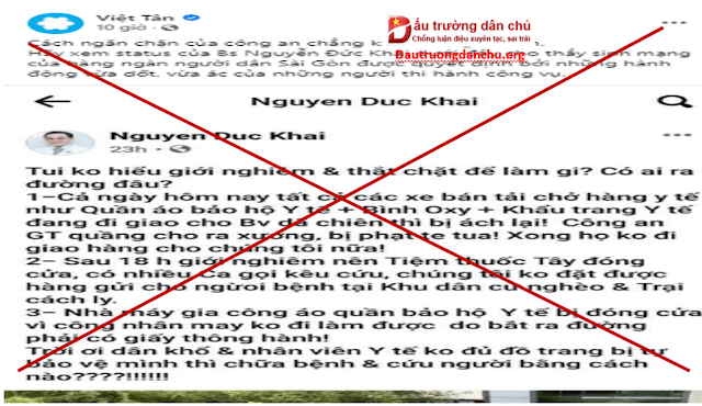 Facebook Nguyen Duc Khai mạo danh bác sĩ để chống phá hoạt động chống dịch Covid-19?