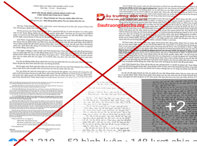 Trò diễn 'khóc than' bằng 'đơn thư' kêu gào cho tên tội phạm phản Quốc cho Trần Huỳnh Duy Thức