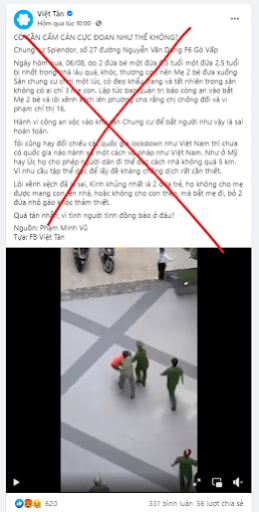 Vụ bà mẹ đưa con xuống sân chơi bị bắt: Việt tân cố dùng tin phản cảm để phản đối Chỉ thị 16! Vụ bà mẹ đưa con xuống sân chơi bị bắt: Việt tân cố dùng tin phản cảm để phản đối Chỉ thị 16!