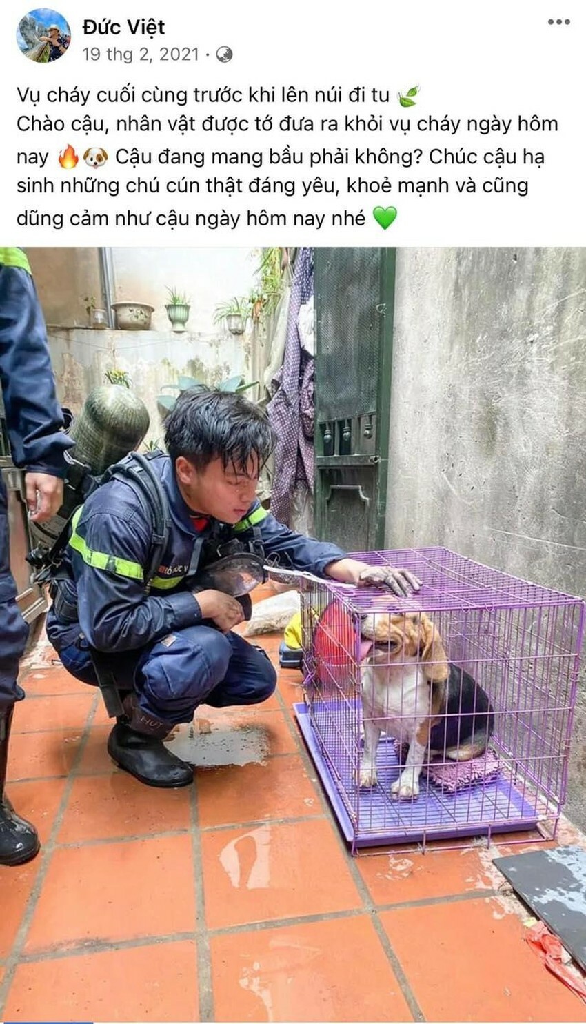 Xúc động di ảnh Trung uý Đỗ Đức Việt bên chú cún được cứu sau đám cháy