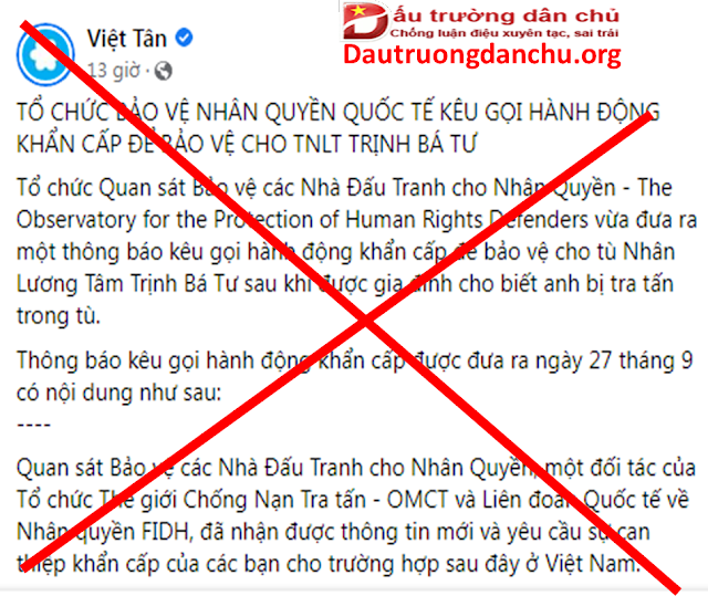 Sự trơ trẽn của Việt Tân về đòi quyền lợi cho Trịnh Bá Tư