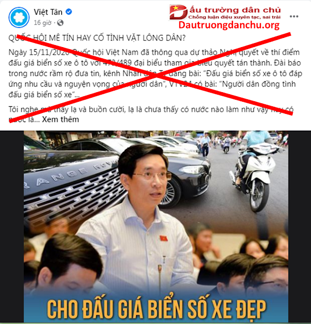 Việt Tân không thể xuyên tạc việc đấu giá biển số xe