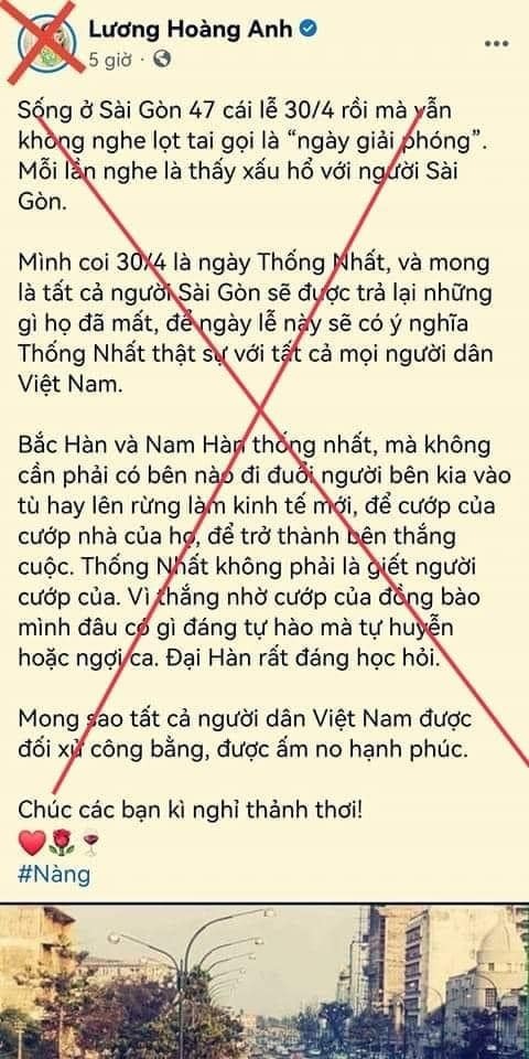 Luận điệu xuyên tạc cuộc chiến tranh giải phóng dân tộc, thống nhất đất nước của Lương Hoàng Anh