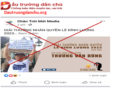 Lại là trò hề của Việt Tân thông qua “Giải thưởng nhân quyền Lê Đình Lượng” Lại là trò hề của Việt Tân thông qua “Giải thưởng nhân quyền Lê Đình Lượng”