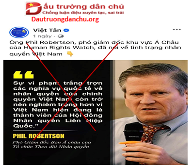 Phil Roberston cố tình xuyên tạc về nhân quyền tại Việt Nam Phil Roberston cố tình xuyên tạc về nhân quyền tại Việt Nam