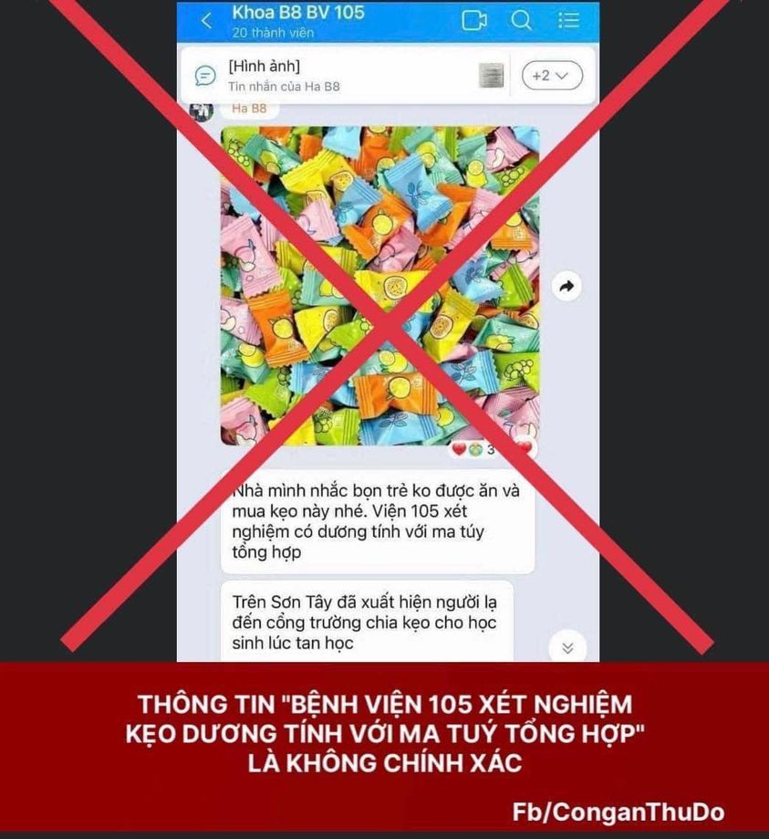 Thông tin “Bệnh viện 105 xét nghiệm kẹo dương tính với ma túy tổng hợp “là không chính xác” Thông tin “Bệnh viện 105 xét nghiệm kẹo dương tính với ma túy tổng hợp “là không chính xác”