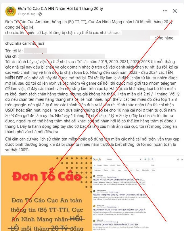 Cảnh báo chiêu trò tạo đơn tố cáo Cục An ninh mạng sai sự thật để quảng cáo cờ bạc trá hình Cảnh báo chiêu trò tạo đơn tố cáo Cục An ninh mạng sai sự thật để quảng cáo cờ bạc trá hình