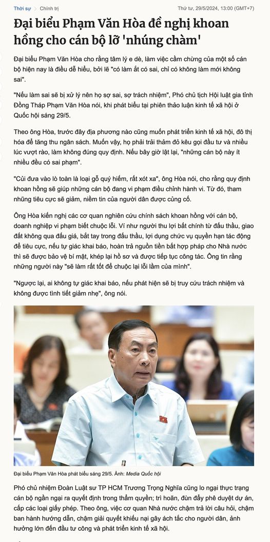 Về phát biểu của Đại biểu Quốc hội Phạm Văn Hòa Về phát biểu của Đại biểu Quốc hội Phạm Văn Hòa
