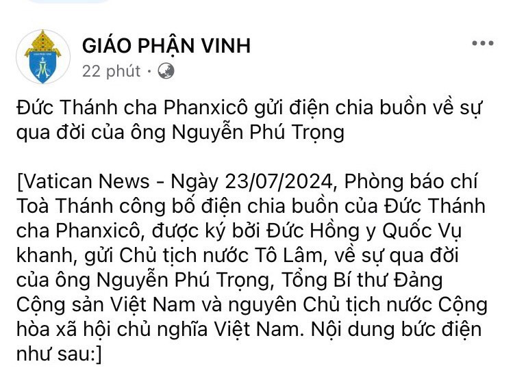 Người Công giáo thể hiện tình cảm, kính trọng Tổng Bí thư và cùng nỗi đau, mất mát của dân tộc Người Công giáo thể hiện tình cảm, kính trọng Tổng Bí thư và cùng nỗi đau, mất mát của dân tộc