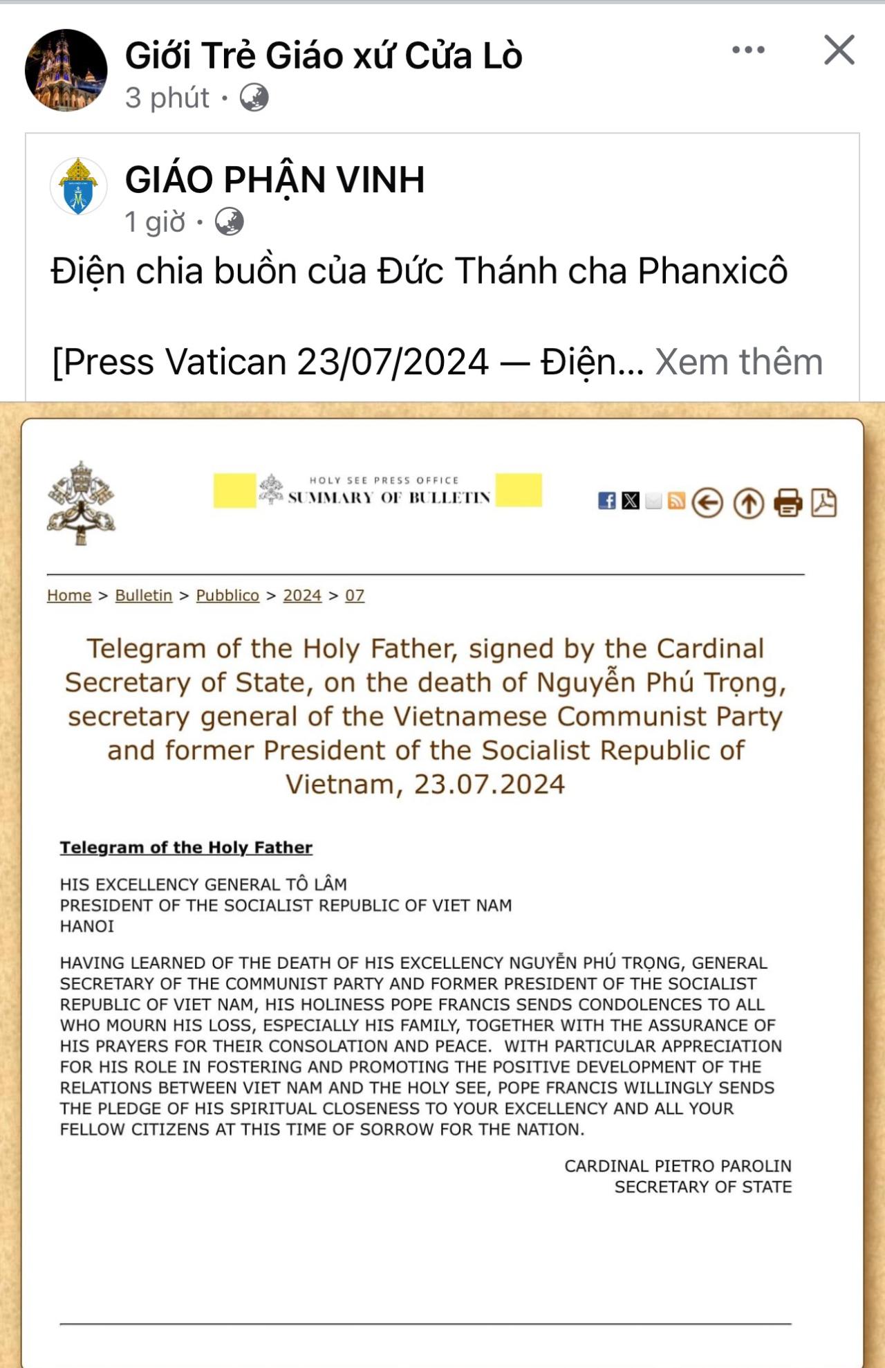 Người Công giáo thể hiện tình cảm, kính trọng Tổng Bí thư và cùng nỗi đau, mất mát của dân tộc Người Công giáo thể hiện tình cảm, kính trọng Tổng Bí thư và cùng nỗi đau, mất mát của dân tộc