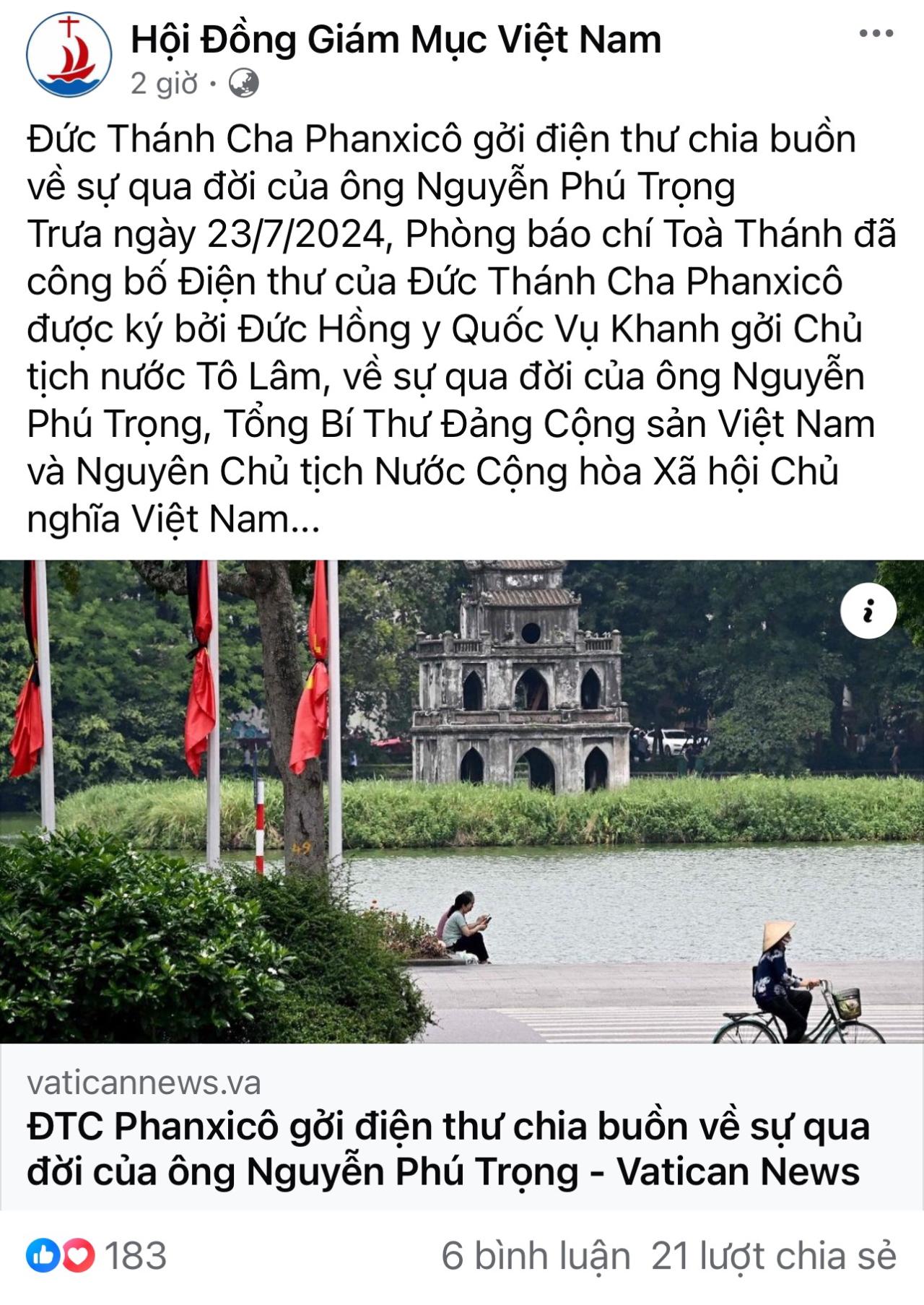 Người Công giáo thể hiện tình cảm, kính trọng Tổng Bí thư và cùng nỗi đau, mất mát của dân tộc Người Công giáo thể hiện tình cảm, kính trọng Tổng Bí thư và cùng nỗi đau, mất mát của dân tộc
